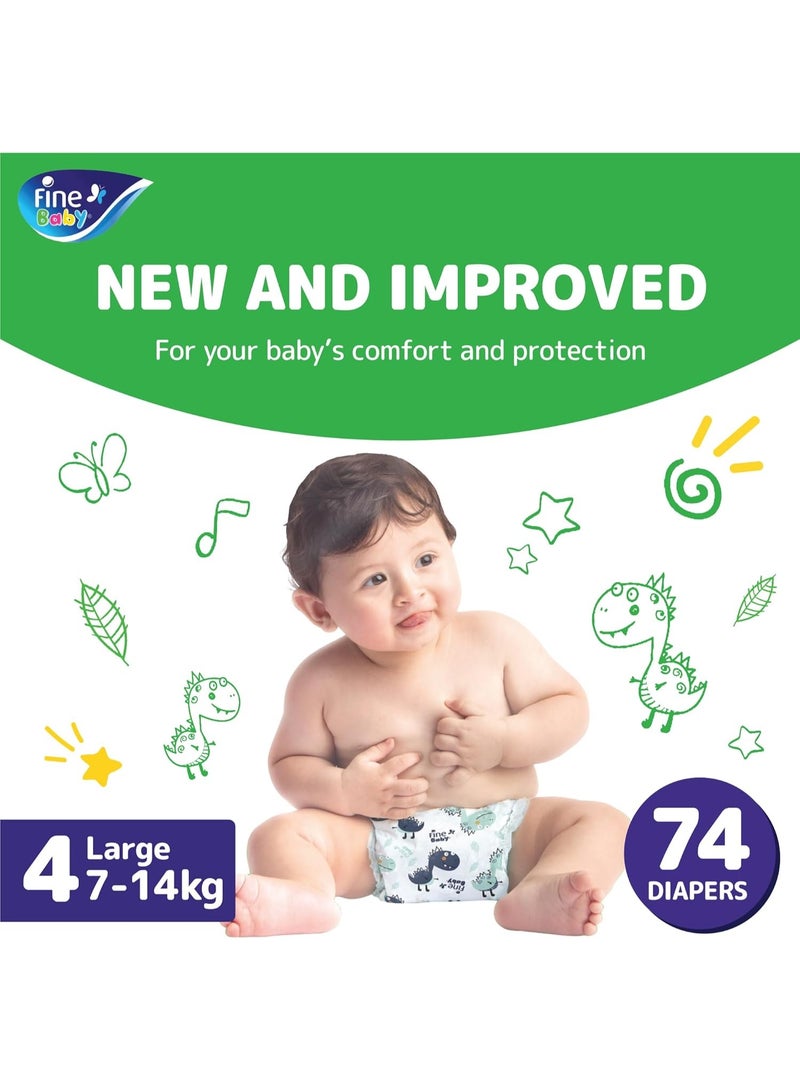 Fine Baby Diapers, Size 4, Large, 7-14 kg, 74 Diaper - Image 2
